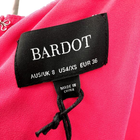 BARDOT Women's Zadie Midi Dress XS US 4 Raspberry Pink Satin Ruched NWT - Picture 13 of 16